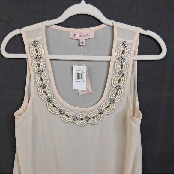 Philosophy Pearl Bead Embellished Cream Tank Size S NWT Glam - Picture 4 of 9